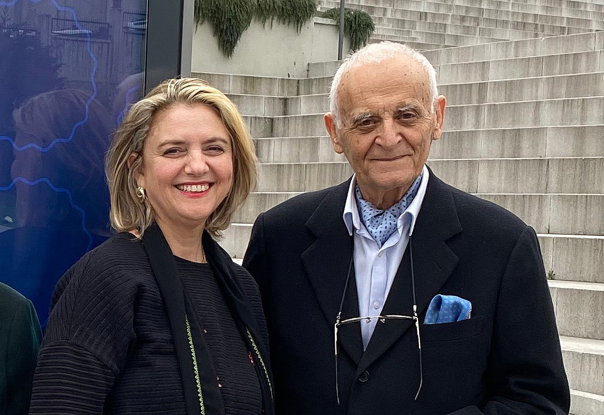 March 28, 2024 — Prof. Dr. Önder Küçükerman and Assoc. Prof. Dr. Jülide Edirne in front of the Golden Horn Stories Series poster (1)